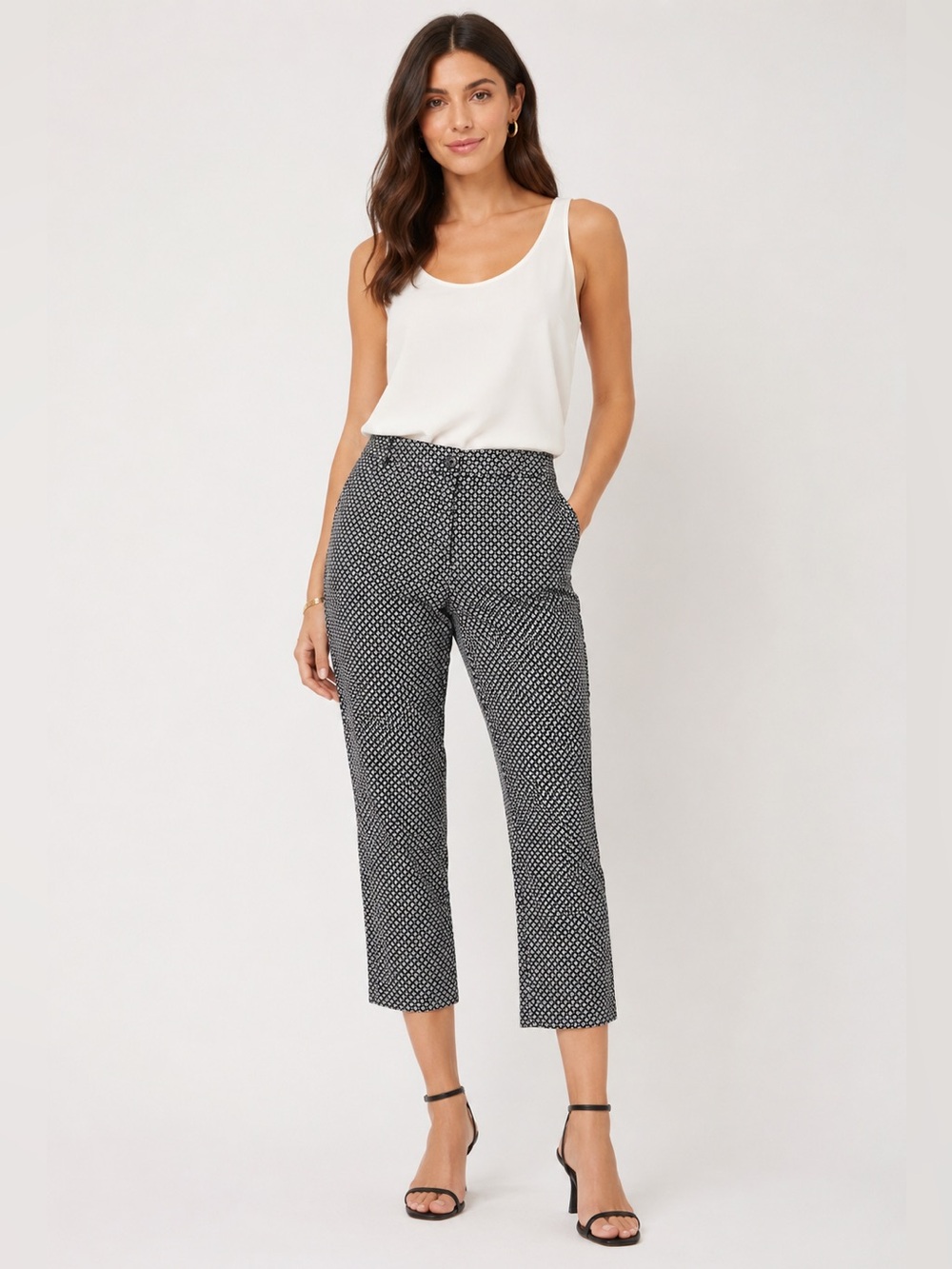 New York & Company Black and White Geo Crop Pants
